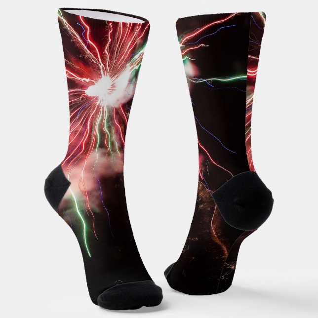 Spectacular Red green Fireworks Abstract black sky Socks (Angled)