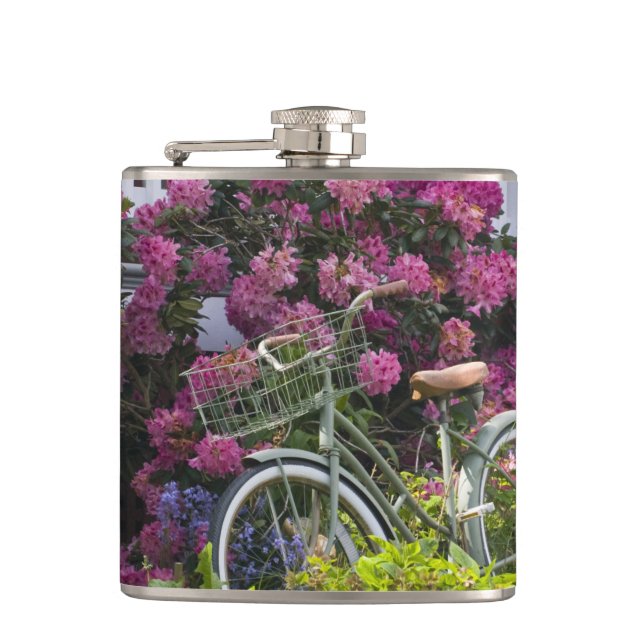 Spectacular spring bloom, whimsical antique hip flask (Front)