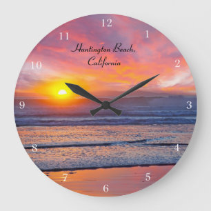 Spectacular Sunset at Huntington Beach Large Clock