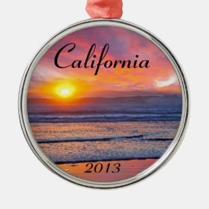 Spectacular Sunset at Huntington Beach Metal Tree Decoration