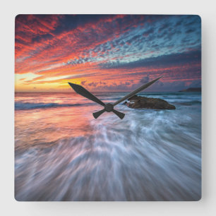 Spectacular Sunset   Stone Beach, El Square Wall Clock
