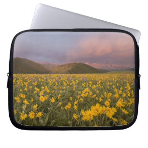 Spectacular wildflower meadow at sunrise in the laptop sleeve