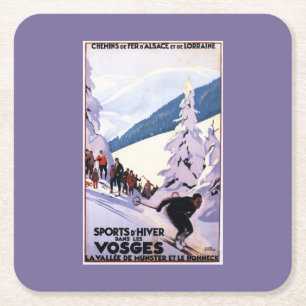 Spectators Watching Skier Poster Square Paper Coaster