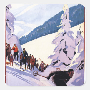 Spectators Watching Skier Poster Square Sticker