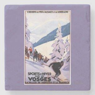 Spectators Watching Skier Poster Stone Coaster
