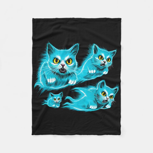 Spectral Cats Halloween Funny Flying Ghost Tee  Fleece Blanket (Front)