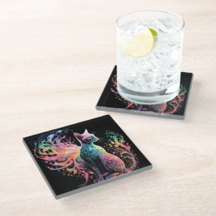 Spectral Holographical Cat: A Prism of Elegance Glass Coaster