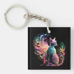 Spectral Holographical Cat: A Prism of Elegance Key Ring
