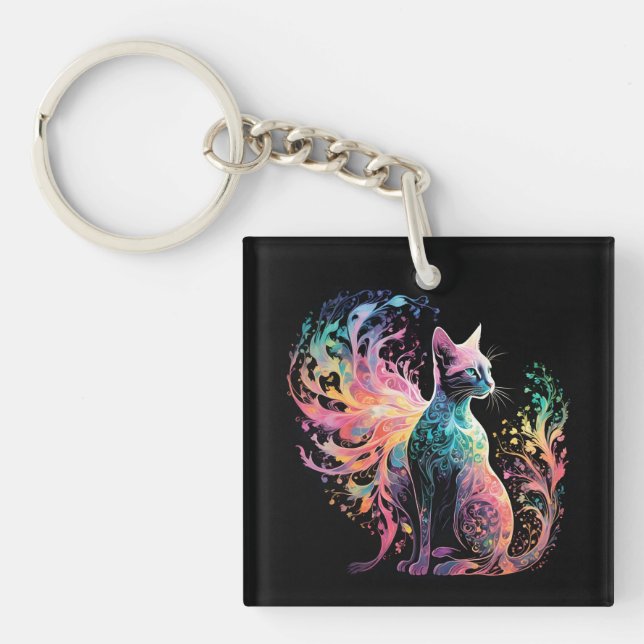 Spectral Holographical Cat: A Prism of Elegance Key Ring (Front)