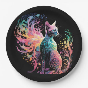 Spectral Holographical Cat: A Prism of Elegance Paper Plate