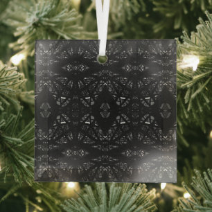Spectroscopic Black and White Abstract Gouache Art Glass Tree Decoration