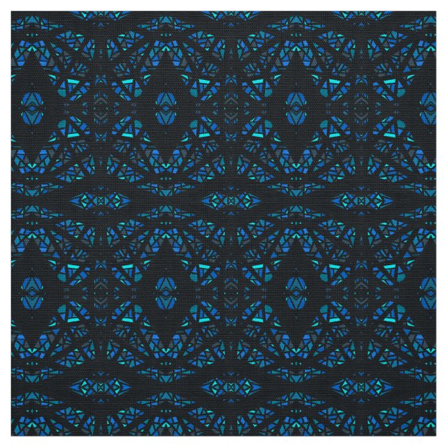 Spectroscopic Blue Black Abstract Gouache Art Fabric (Swatch)