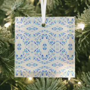Spectroscopic Blue White Abstract Gouache Art Glass Tree Decoration