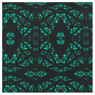 Spectroscopic Green Black Abstract Gouache Art Fabric