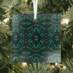 Spectroscopic Green Black Abstract Gouache Art Glass Tree Decoration