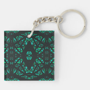 Spectroscopic Green Black Abstract Gouache Art Key Ring