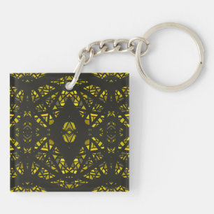 Spectroscopic Yellow Black Abstract Gouache Art Key Ring
