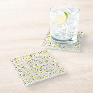 Spectroscopic Yellow White Abstract Gouache Art Glass Coaster