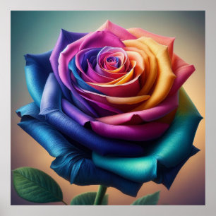 Spectrum Bloom - Vivid Rainbow Rose Poster