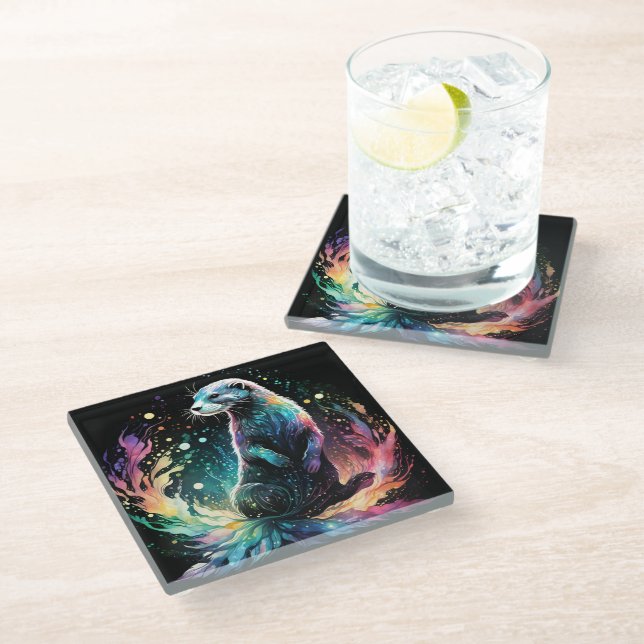 Spectrum Edge: The Otters Glow Glass Coaster (Angled)