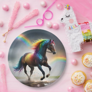 Spectrum of Grace: Rainbow Horse Beneath Rainbows Paper Plate