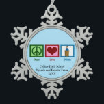 Speech and Debate Team Cute Custom Blue Christmas Snowflake Pewter Christmas Ornament<br><div class="desc">A peace sign,  heart,  and a debater standing at a podium. Cute Christmas ornament gift for a member of the speech and debate team.</div>