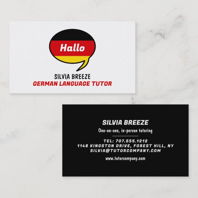 Speech Balloon, German Language Tutor, Teacher Business Card (Front/Back)