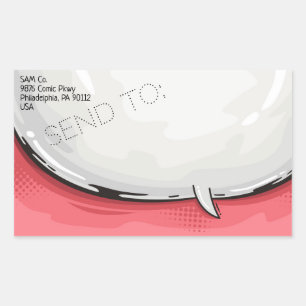 Speech Bubble Cartoon design Red bkgd Rectangular Sticker