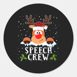 Speech Crew Reindeer Santa Hat Buffalo Red Plaid C Classic Round Sticker