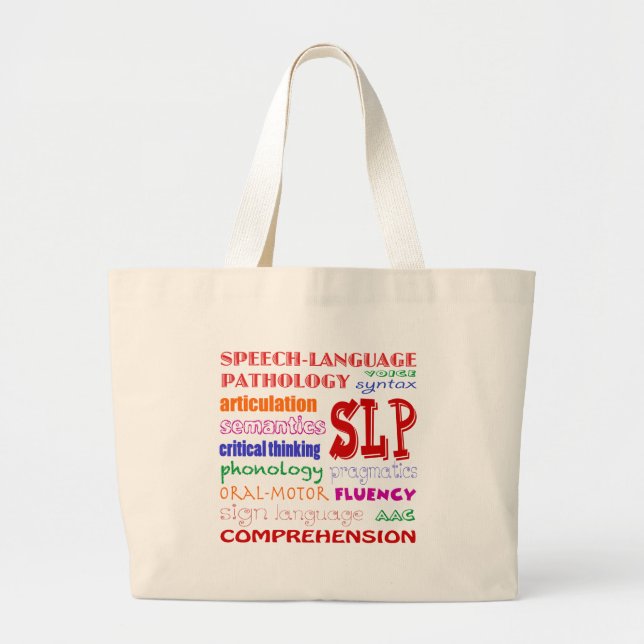 Speech Language Pathologist Colourful Fun Font Large Tote Bag (Front)