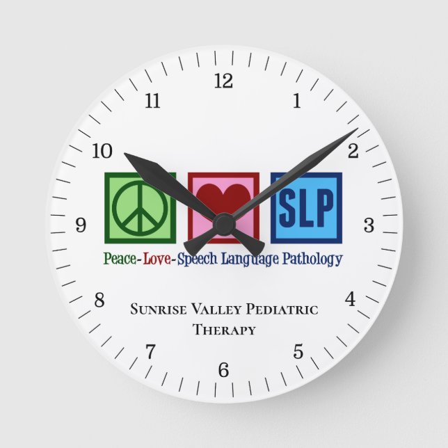 Speech Language Pathology Peace Love SLP Custom Round Clock (Front)