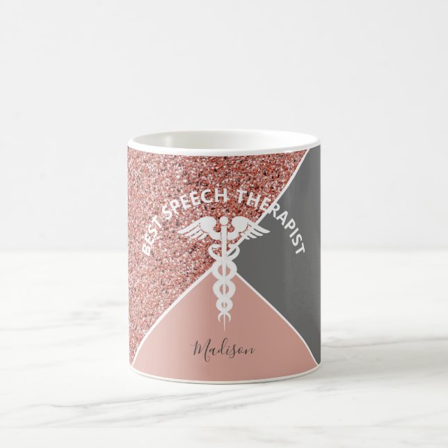 Speech Therapist Rose Gold Glitter Personalised Coffee Mug (Center)