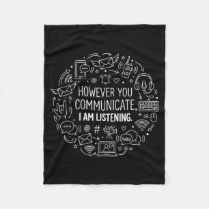 Speech Therapist SLP However Communicate Listening Fleece Blanket