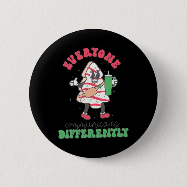 Speech Therapy Christmas Everyone Communicate Diff 6 Cm Round Badge (Front)