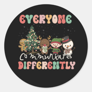 Speech Therapy Christmas Everyone Communicate Diff Classic Round Sticker