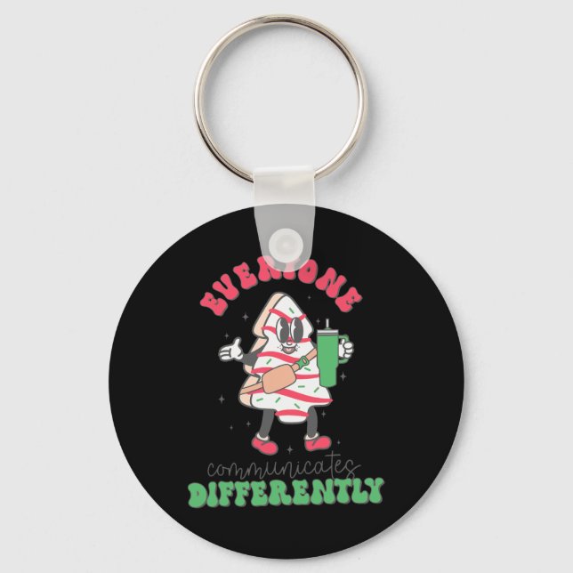 Speech Therapy Christmas Everyone Communicate Diff Key Ring (Front)