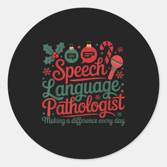 Speech Therapy Christmas Speech Therast  Classic Round Sticker (Front)