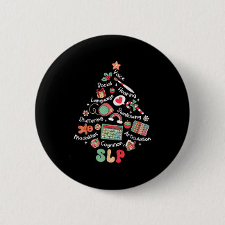 Speech Therapy Christmas Tree Merry Xmas Slp Thera 6 Cm Round Badge