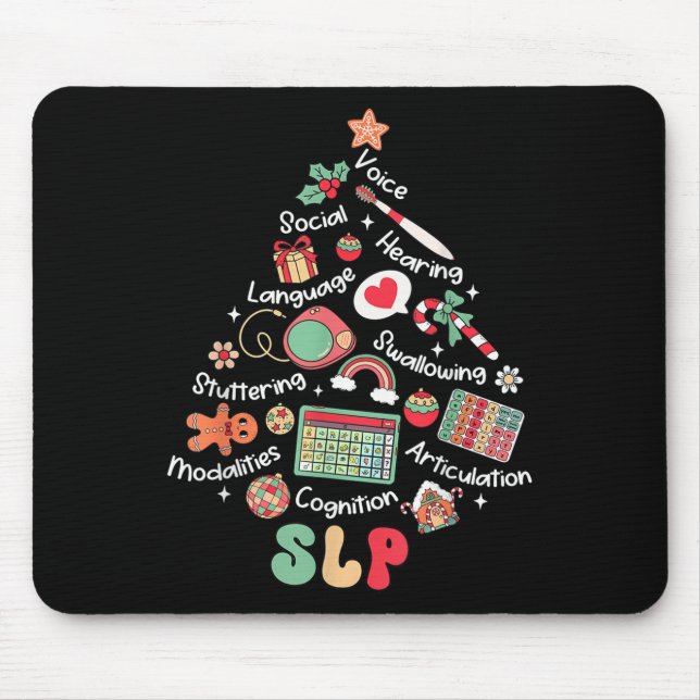 Speech Therapy Christmas Tree Merry Xmas Slp Thera Mouse Mat (Front)