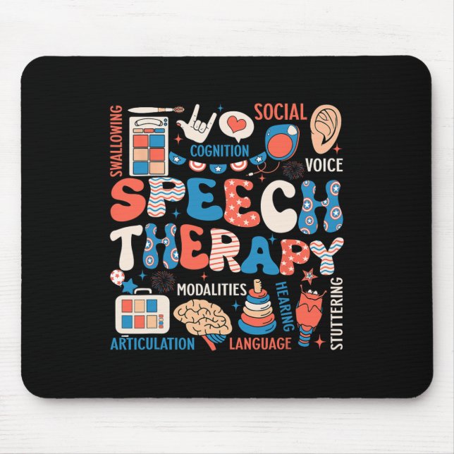 Speech Therapy July 4th Slp Slpa Speech Pathology  Mouse Mat (Front)
