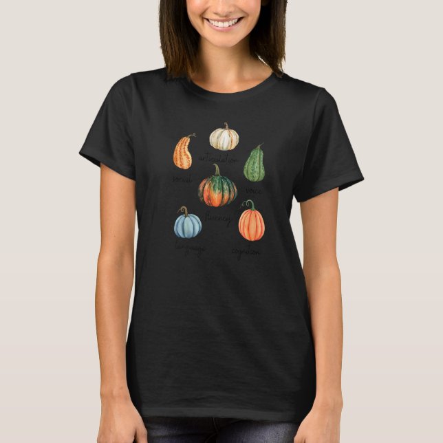 Speech Therapy Pathologist Pumpkin SLP Fall Thanks T-Shirt (Front)