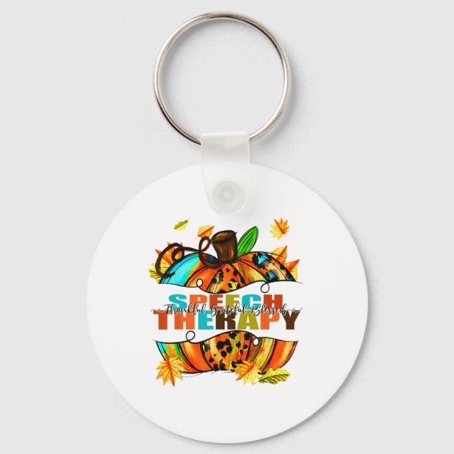 Speech Therapy Pumpkin Autumn Fall Thanksgiving Ha Key Ring (Front)
