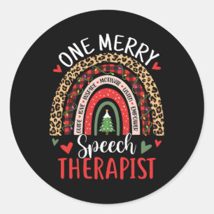 Speech Therapy Rainbow Christmas Speech Language P Classic Round Sticker
