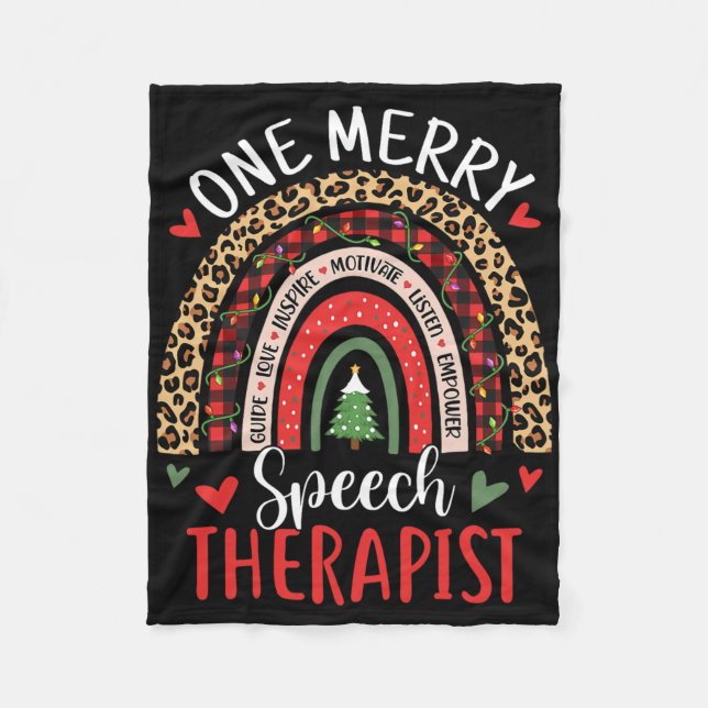 Speech Therapy Rainbow Christmas Speech Language P Fleece Blanket (Front)