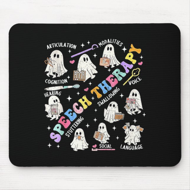 Speech Therapy Retro Groovy Funny Halloween Ghost Mouse Mat (Front)