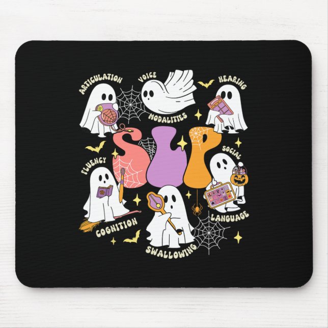 Speech Therapy Spooky Slp Halloween Cute Ghost  Mouse Mat (Front)
