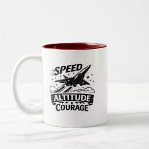 Speed Altitude Courage Aviation Jet Design Two-Tone Coffee Mug