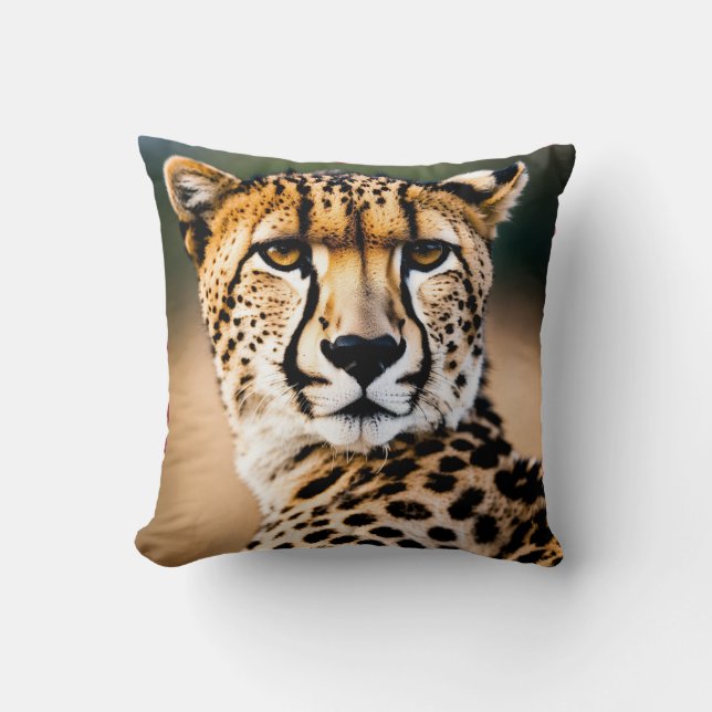 Speed and Grace: The Cheetah’s Gaze Cushion (Front)