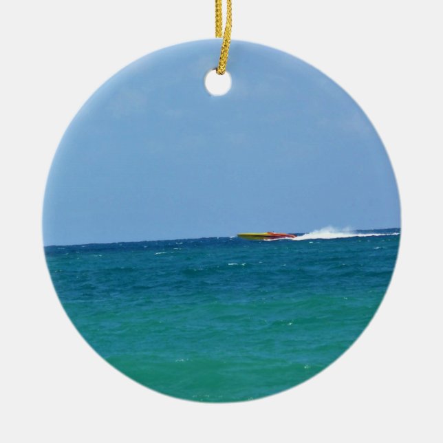 Speed Boat, Fort Lauderdale, Florida Ceramic Tree Decoration (Front)