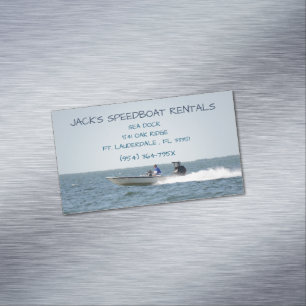 Speed boat on the open ocean  rental boat 	Magnetic business card